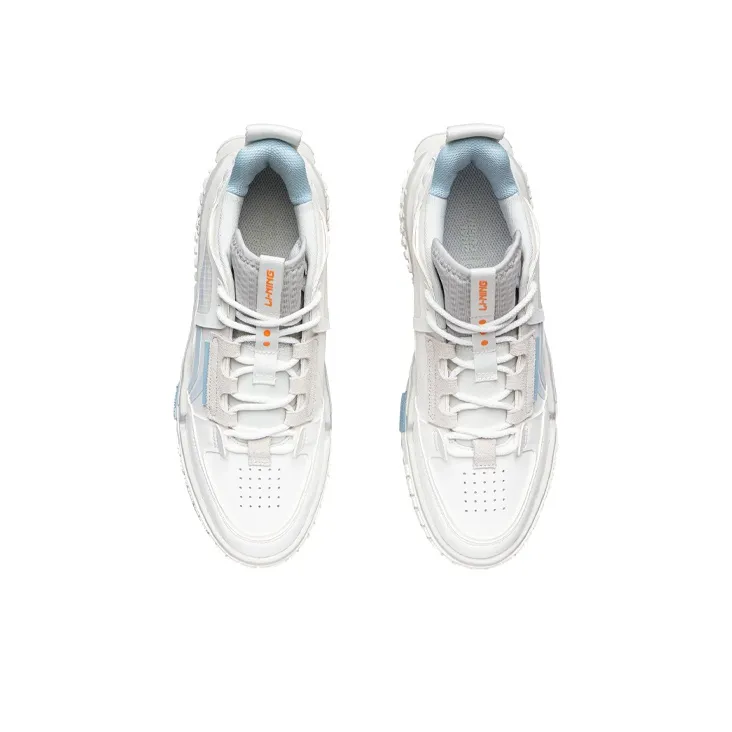LiNing Coverage Anti-Slip Wear-Resistant Lightweight Breathable Mid-Top Skateboard Shoes Men's White Blue-3
