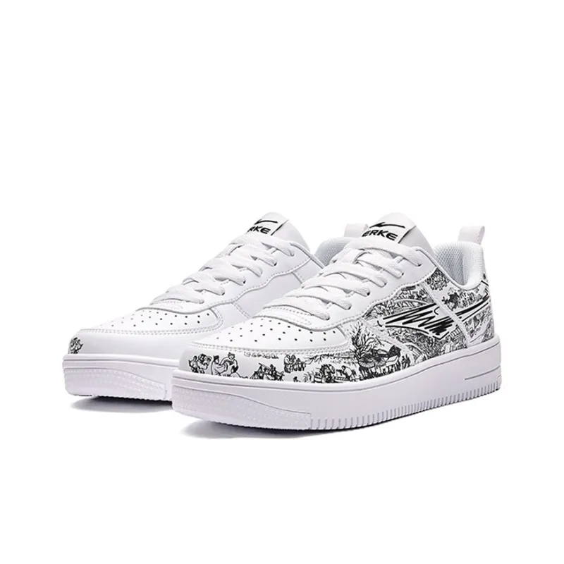 Erke Skateboard Shoes Men Low Top White/Black-1