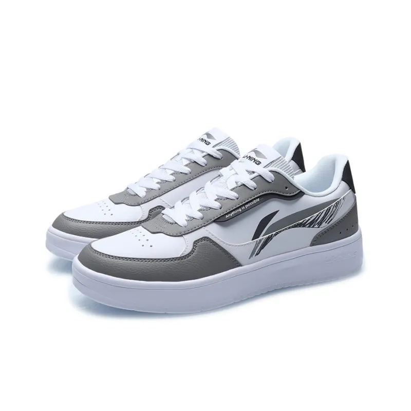 LiNing Duda Anti Slip Wear Resistant Breathable Height Increasing Low Top Skateboard Shoes Men's White Gray-2