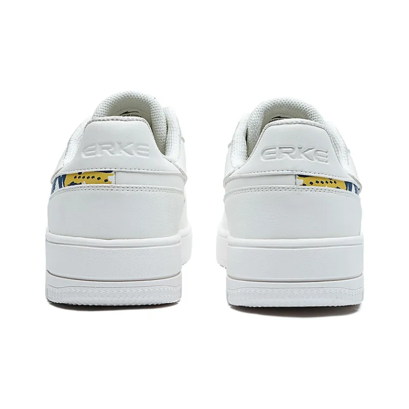 Erke Trajectory Anti Slip Wear Resistant Low Top Skateboard Shoes Men's White Yellow-3