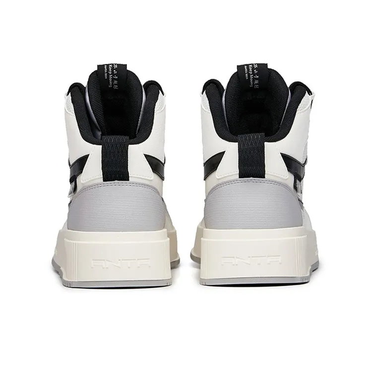 Anta Anti Slip Wear Resistant High Top Skateboard Shoes Men's White Gray-3