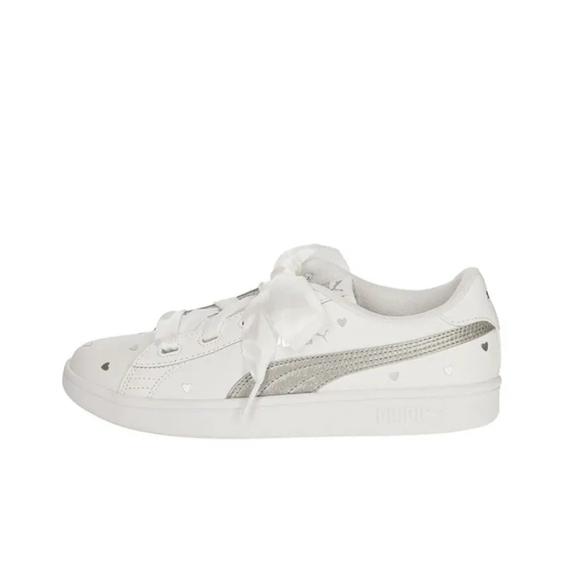 PUMA Smash V2 Ribbon Retro Low Tops Casual Skateboarding Shoes White Women's-0
