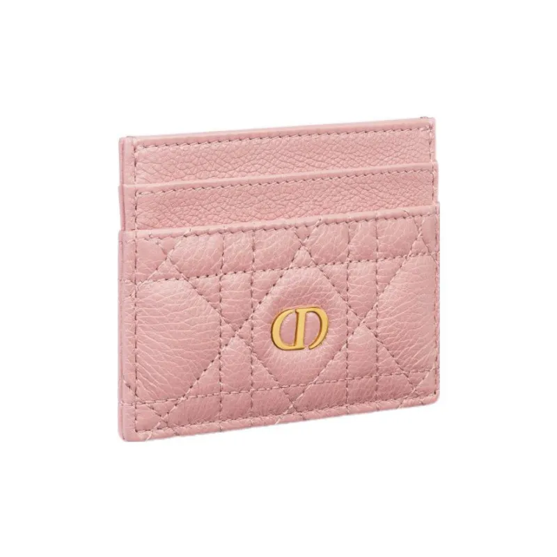 DIOR Caro Soft Cow Leather Card Clip Card Holder Women's Vintage Pink-1