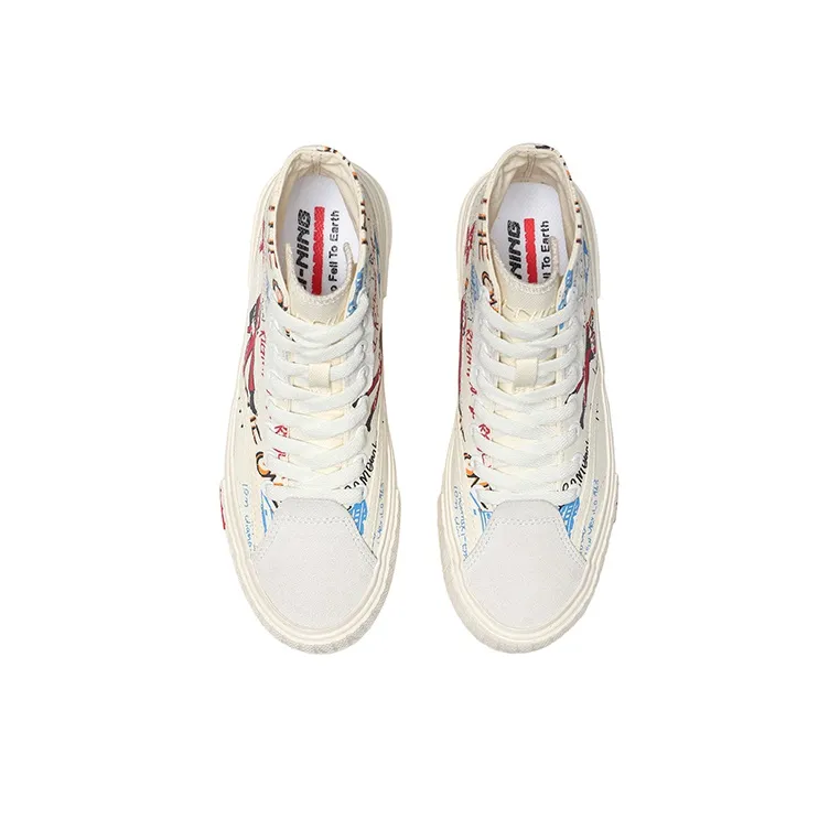 LiNing CF Hello Earth High Top Skateboard Shoes Men's White Red-3