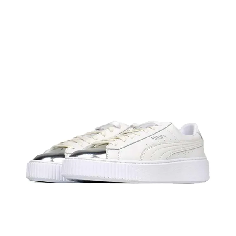 PUMA Basket Skate Shoes 'White Silver' Women's-2