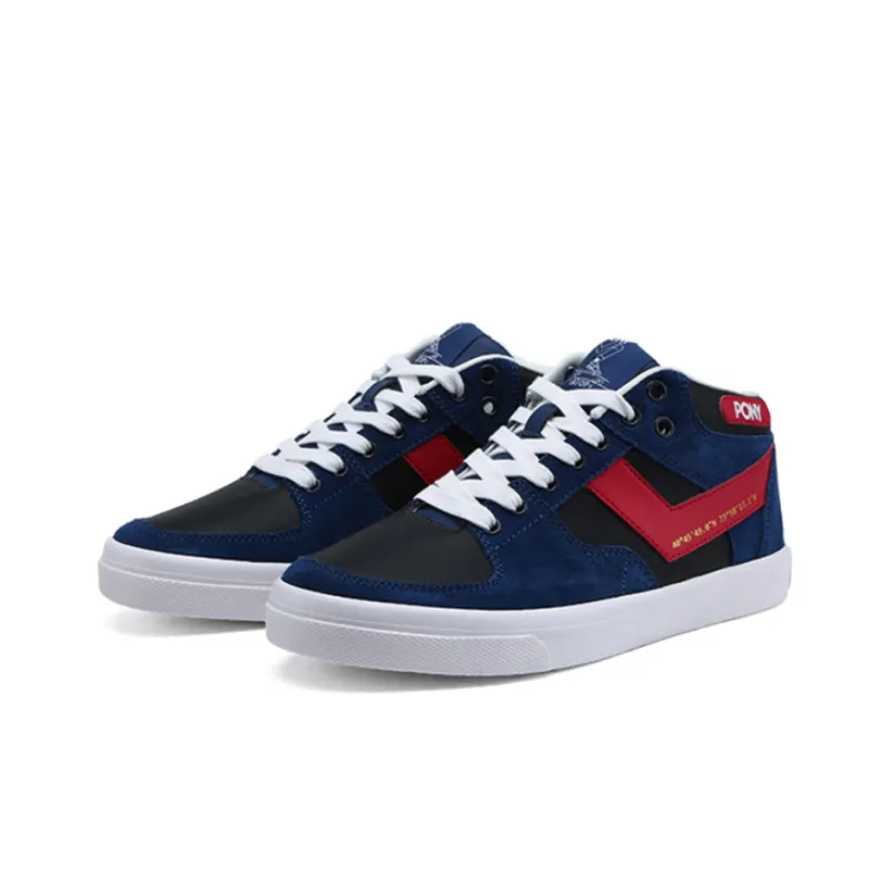 PONY Thermal Slip Resistant Lightweight Mid Top Skateboard Shoes Unisex Black Blue-1