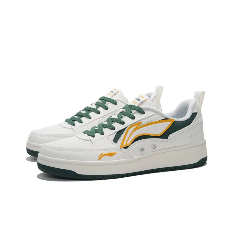 LiNing Sports Life Collection Coverage Thermal Slip Resistant Low Top Skateboard Shoes Men's White Green-2