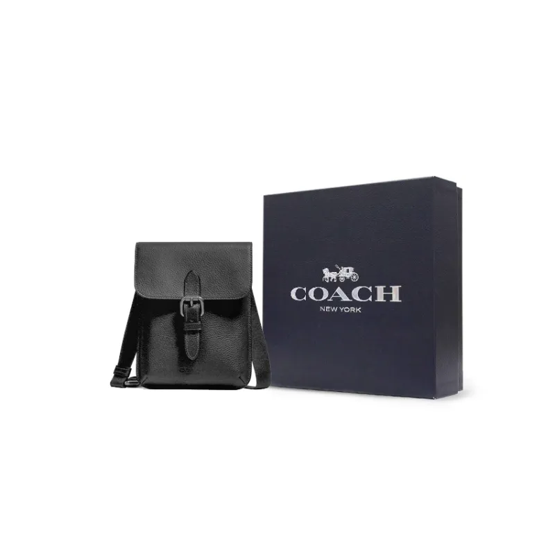 COACH Hudson Cow Leather Cell Phone Pouch, Crossbody Bag Trumpets Men's Black-4