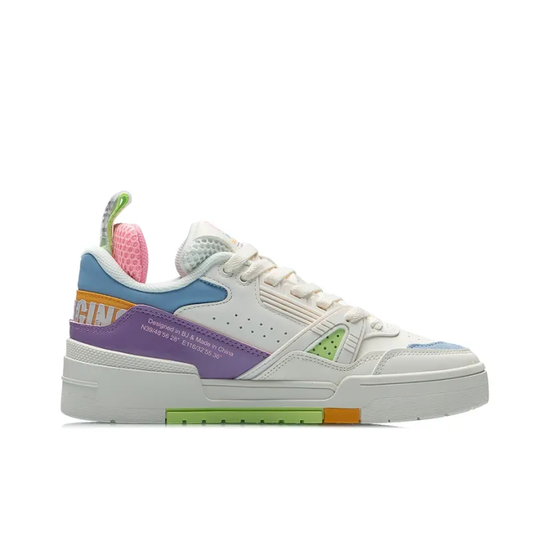 LiNing 001 Coverage  Thermal Slip Resistant Low Top Skateboard Shoes Women's White Blue Purple-1