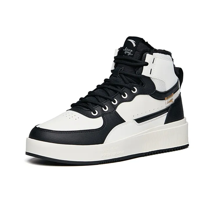 Anta Anti Slip Wear Resistant High Top Skateboard Shoes Men's Black White-2