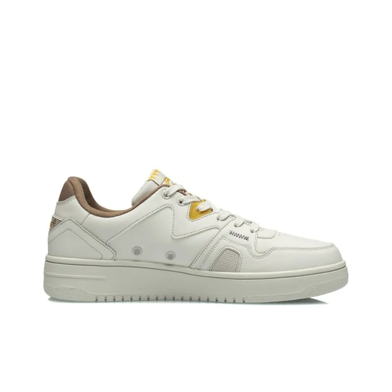 LiNing Anti Slip Wear Resistant Low Top Skateboard Shoes Men's White Yellow-1