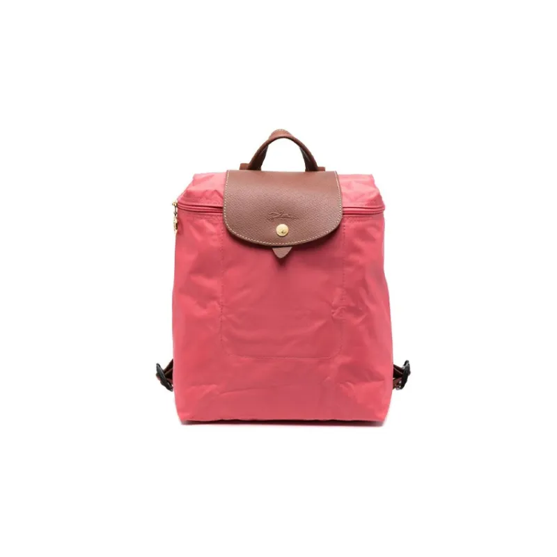 LONGCHAMP Le Pliage Polyamide With Calfskin Backpack Medium Size Men's Rose Red-0