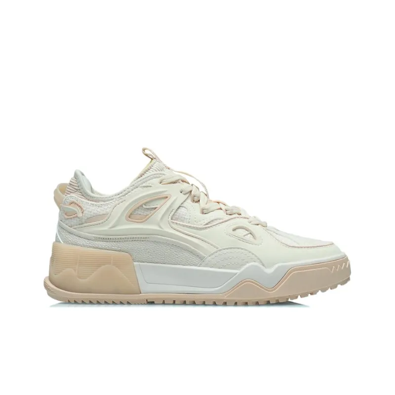 LINING CF Skateboard Shoes Women's Low Top Light Gray Pink/Ice Cream Brown-1