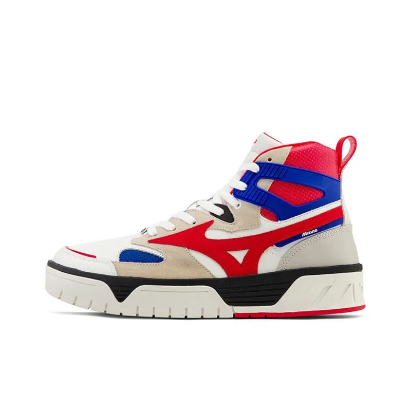 Mizuno Court Cl Mid Coverage Anti Slip And Wear Resistant Breathable High Top Skateboard Shoes Unisex White Red Blue-0
