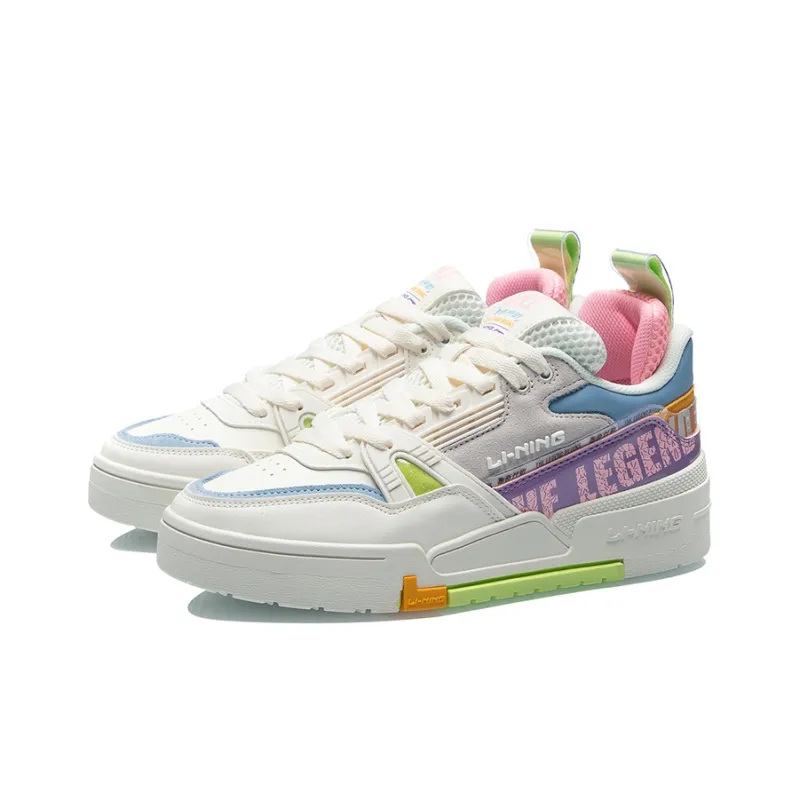 LiNing 001 Coverage  Thermal Slip Resistant Low Top Skateboard Shoes Women's White Blue Purple-2