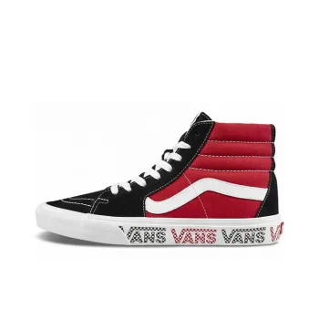 Vans SK8 HI Sidewall Logo Black Racing Red Suede Skate Shoes 'Black Racing Red'