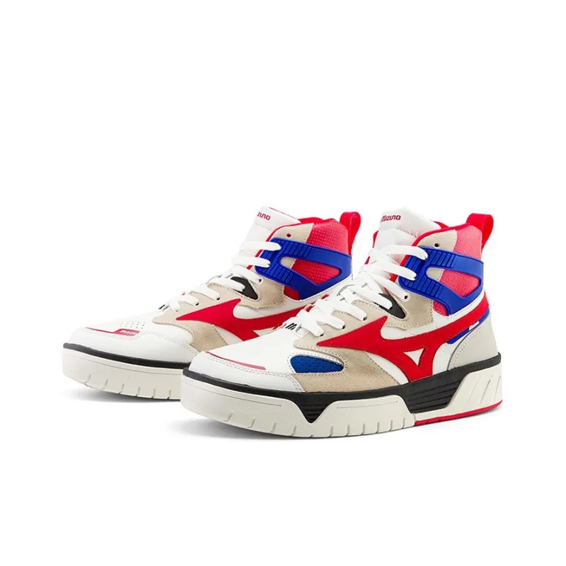 Mizuno Court Cl Mid Coverage Anti Slip And Wear Resistant Breathable High Top Skateboard Shoes Unisex White Red Blue-1