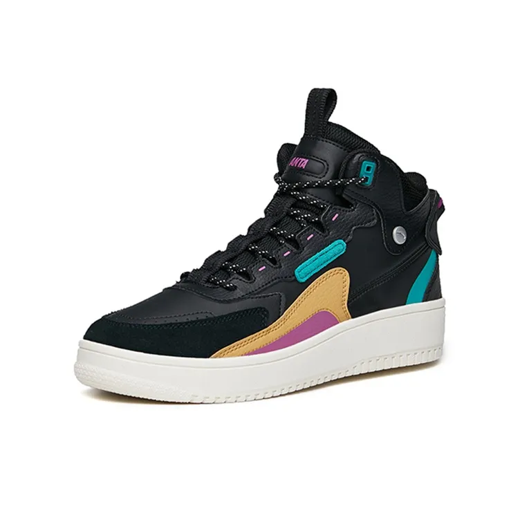 Anta Wrapping Anti-Slip Shock-Absorbing And Wear-Resistant High-Top Skateboard Shoes Men's Black Green Yellow-2
