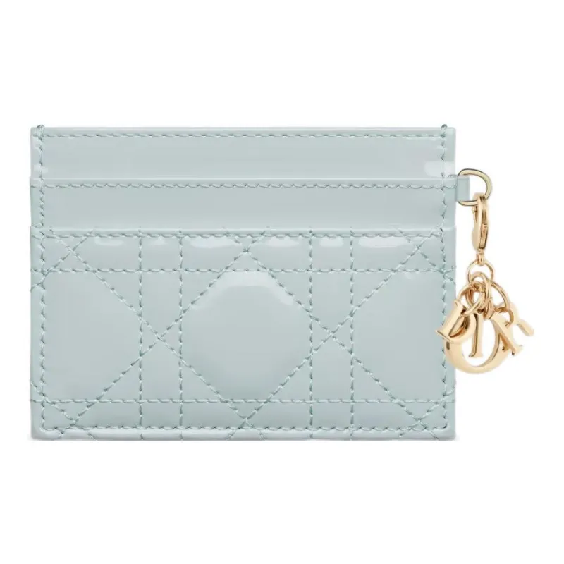 DIOR Lady Dior Patent Leather Calfskin Money Clip Card Holder Card Case Women's Blue-2