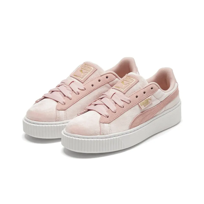 PUMA Platform Velvet Pink/White Low Casual Board Shoes Women's-2