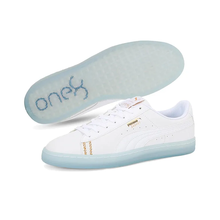 PUMA Basket Classic Reptile One8 Anti-Slip And Wear-Resistant Lightweight Low-Top Skateboard Shoes Unisex White Gold-4