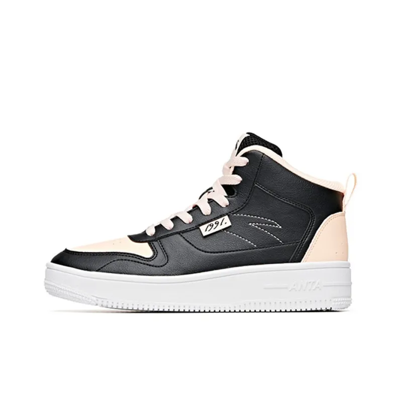 Anta Life Collection Anti-Slip Wear-Resistant High-Top Skateboard Shoes Women's Black Pink-0