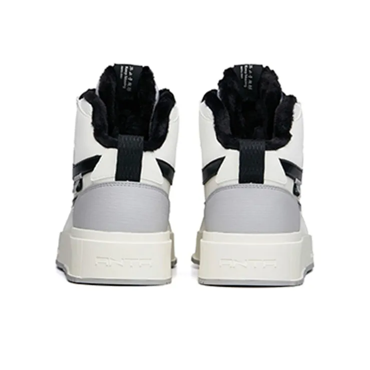 Anta Wear Resistant Slip Resistant High Top Skateboard Shoes Men's White Gray-3