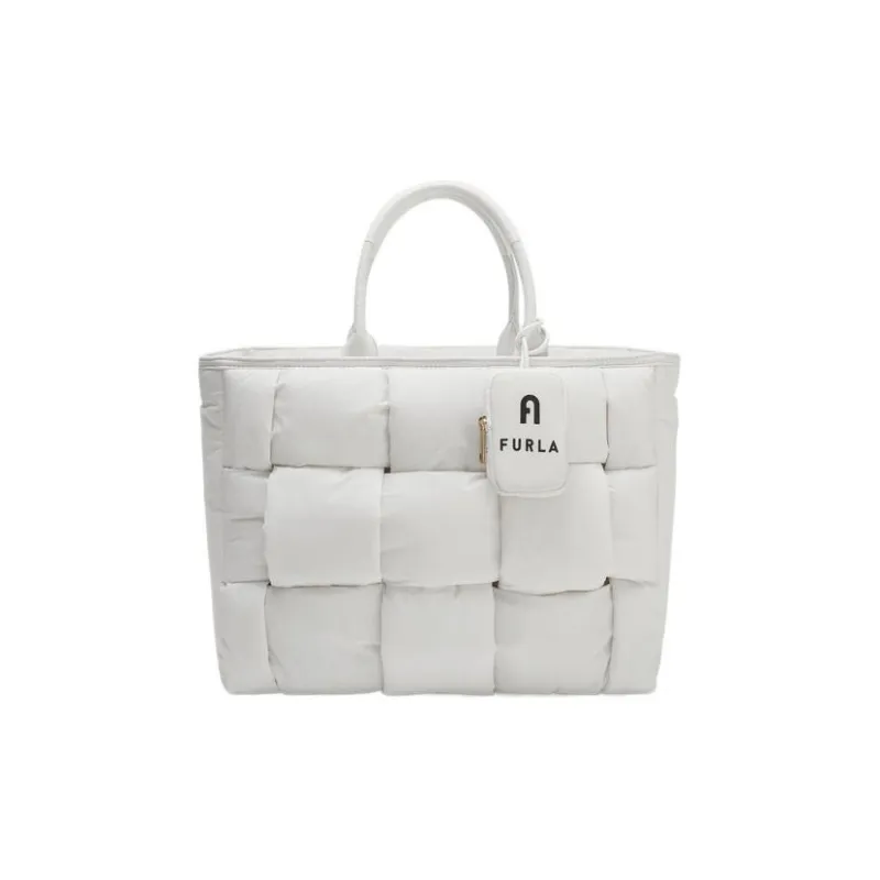 Furla Opportunity Nylon And Leather Tote Bag Shopping Bag Handbag Large Size Women's White-0