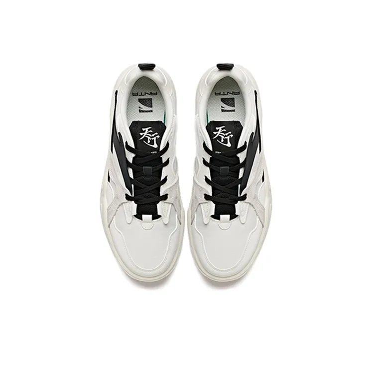 Anta Slip Resistant Cushioning Wear Resistant Low Top Skateboard Shoes Men's Black White-3