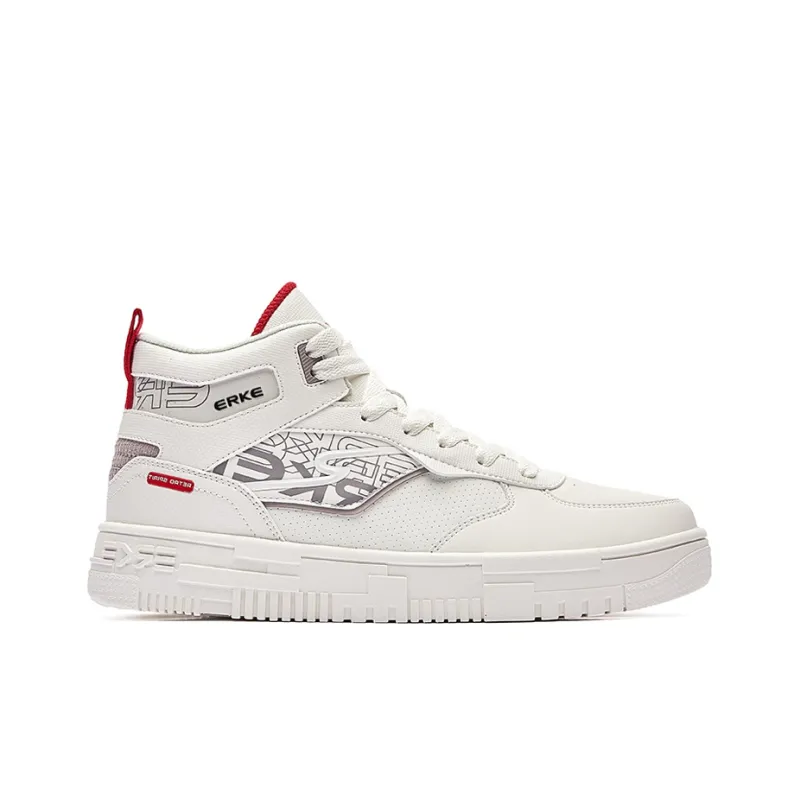 Erke Battery Panda Coverage Warm Slip Resistant Mid Top Skateboard Shoes Men's White Red-1