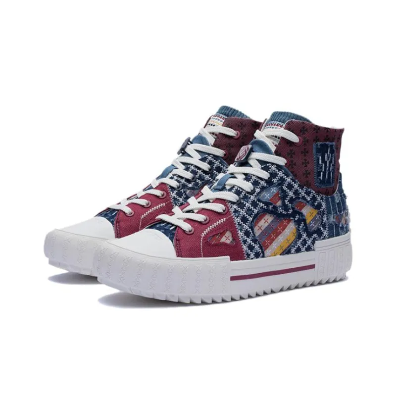 LINING CF Tracing Skateboard Shoes Unisex High-Top White/Red/Blue-2