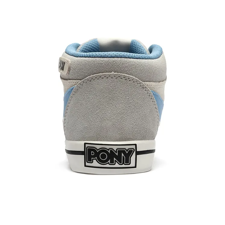 PONY Atop Breathable Slip Resistant Mid Top Skateboard Shoes Women's Gray White Blue-4