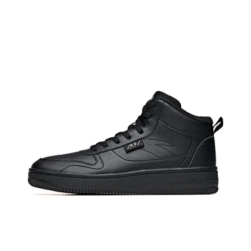 Anta Life Collection Non slip Lightweight Mid Top Skateboard Shoes Men's Black-0