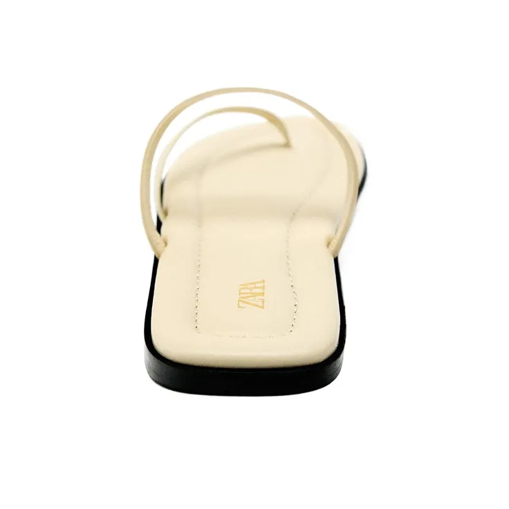 ZARA Rubber Sole Flip Flops Women's Light Beige Yellow-4