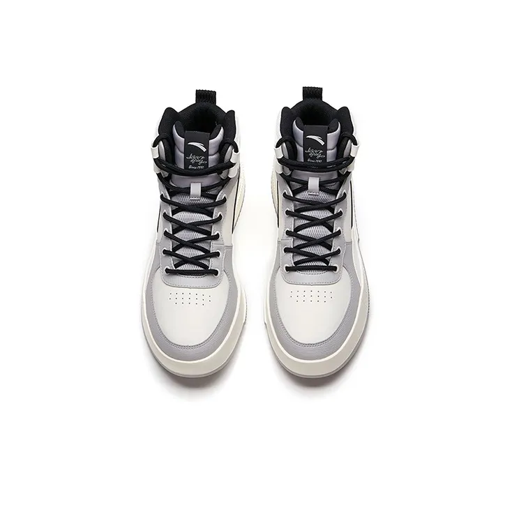 Anta Anti Slip Wear Resistant High Top Skateboard Shoes Men's White Gray-2
