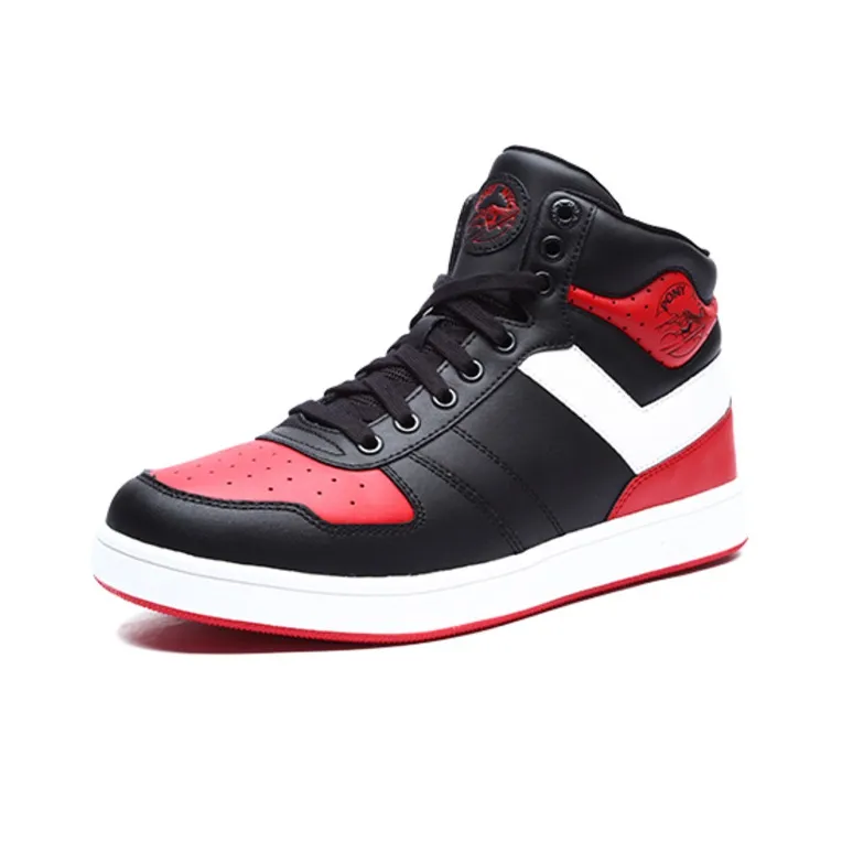 Pony Skateboard Shoes Unisex Mid Top Black Red-1
