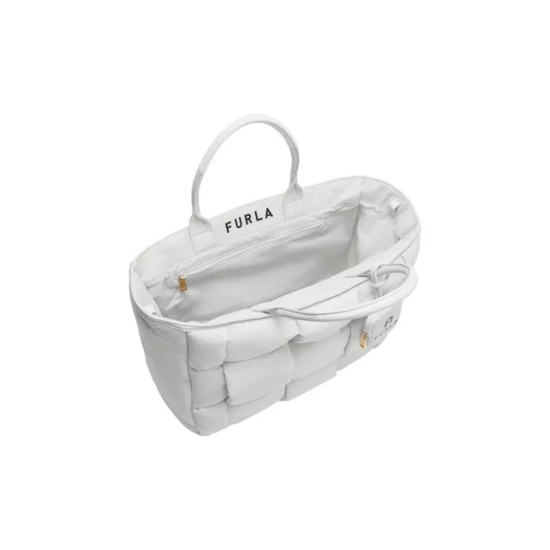 Furla Opportunity Nylon And Leather Tote Bag Shopping Bag Handbag Large Size Women's White-4