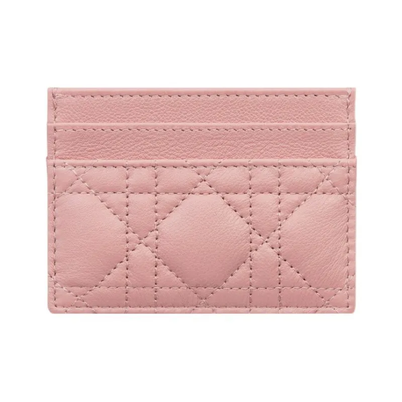 DIOR Caro Soft Cow Leather Card Clip Card Holder Women's Vintage Pink-2