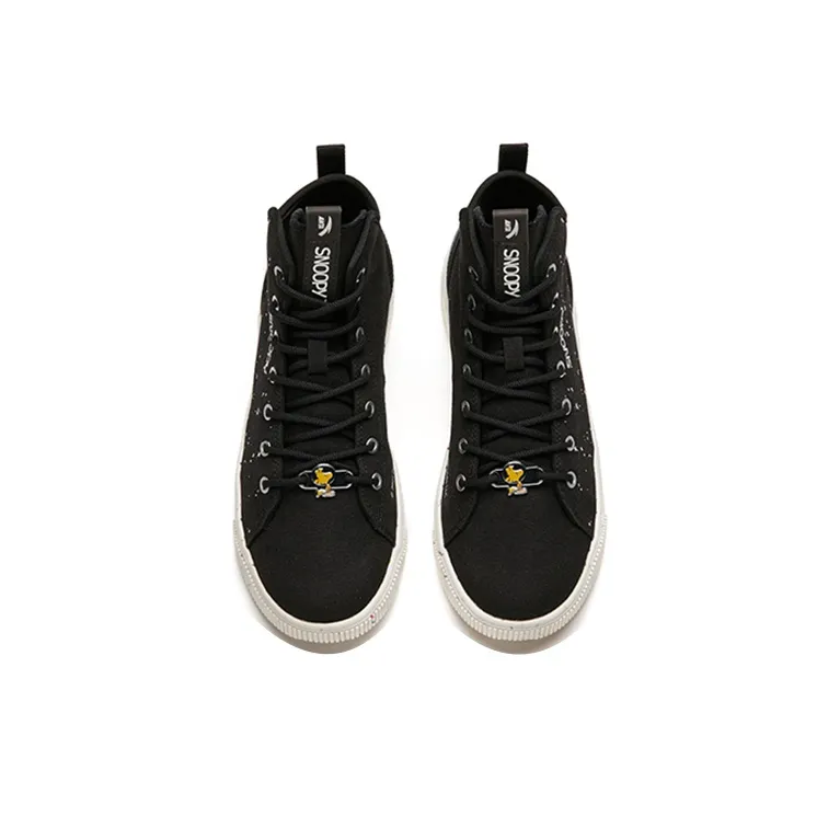 SNOOPY x Anta Anti-Slip Wear-Resistant High-Top Skateboard Shoes Women's Black-3