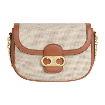 CELINE Triomphe Fabric With Calfskin Chain Bag, Shoulder Bag Women's