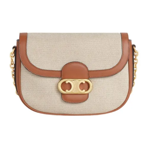 CELINE Triomphe Fabric With Calfskin Chain Bag, Shoulder Bag Women's