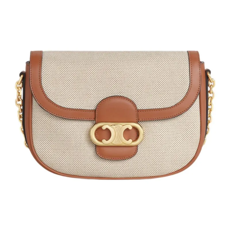 CELINE Triomphe Fabric With Calfskin Chain Bag, Shoulder Bag Women's-0