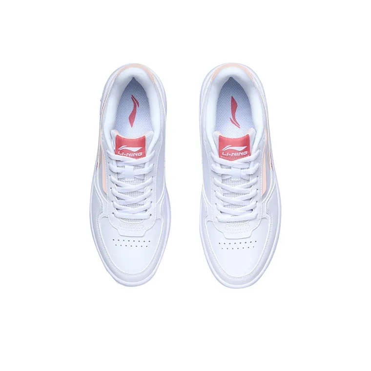 LiNing Slip Resistant Breathable Lightweight Balance Wear Resistant Low Top Skateboard Shoes Women's White Apricot Red-3