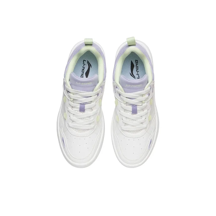 LiNing The Beginning Of The Line Anti Slip Wear Resistant Low Top Skateboard Shoes Women's White Purple-3