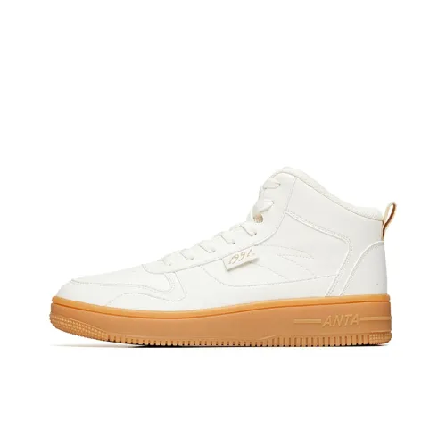 Anta Life Collection Slip-Resistant Mid-Top Skateboard Shoes Men's White Brown