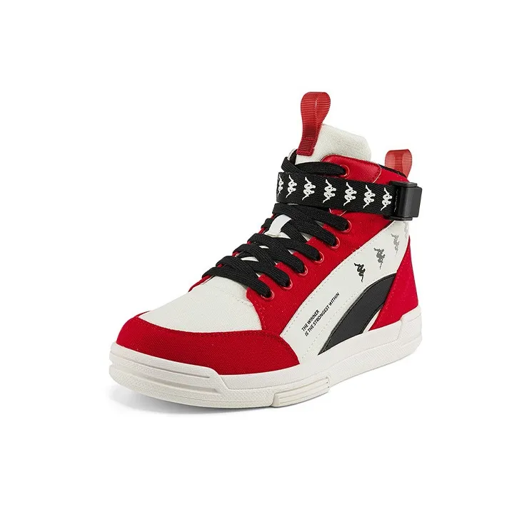 Kappa Coverage Anti Slip And Wear Resistant High Top Skateboard Shoes Unisex Red Black White-2
