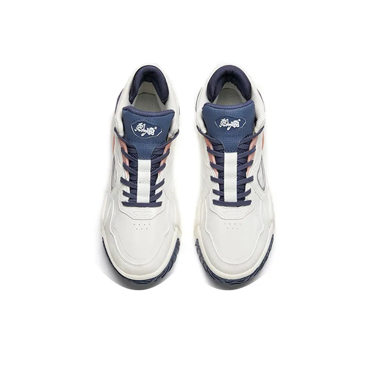Anta Life Collection Flame Anti Slip Wear Resistant High Top Skateboard Shoes Women's White Blue-3