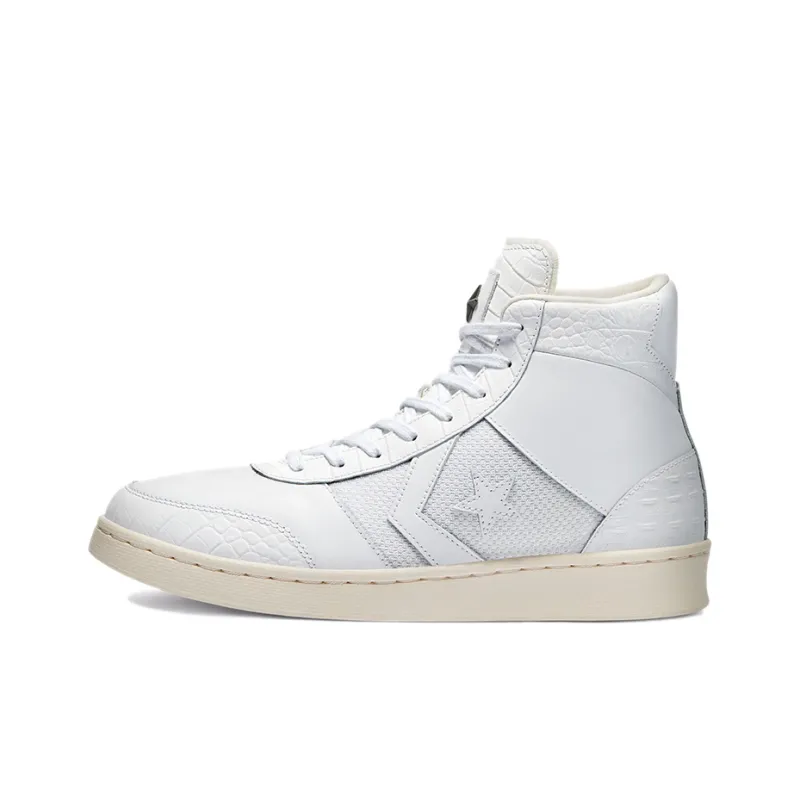 Converse Croc Emboss Pro Leather Sport Wear-Resistant High-Top Skateboard Shoes Unisex Pure White-0