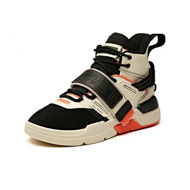 Anta Life Collection Abrasion Resistant Slip Resistant High Top Skateboard Shoes Men's Black Orange-1