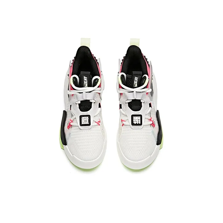 Anta Bastard Anti Slip Wear Resistant Mid Top Skateboard Shoes Women's White Black Pink-2